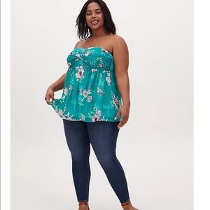 *TORRID* - turquoise floral strapless babydoll